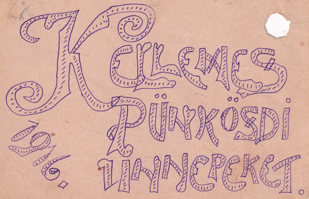 [191] Pünkösdi, kézileg rajzolt stílusú üdvözlőszöveg levelezőlap , Mostar