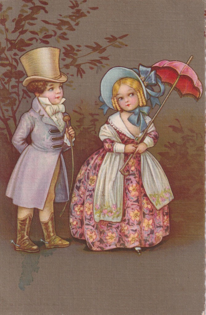[369] Kisfiú és kislány, gavallérnak és úrleánynak öltöztetve, Kecskemét 